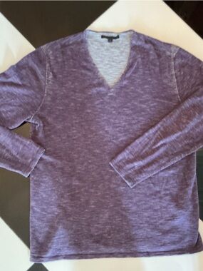 John Varvatos Purple Marled V‑Neck Long Sleeve Tee